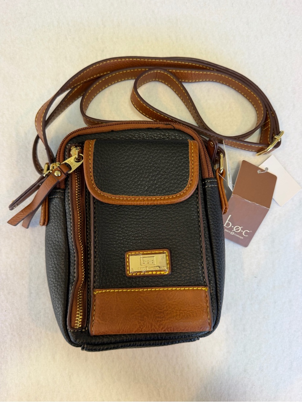 B.O.C. Born Concepts Black Brown Crossbody Organizer Bag Phone Purse NWT